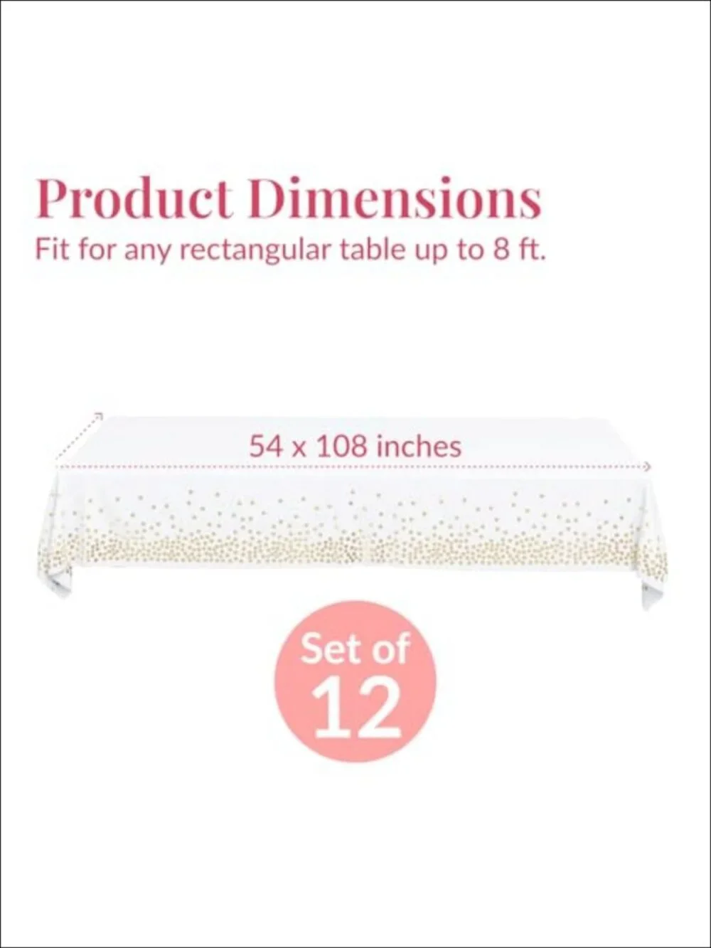 12 Pack Disposable Plastic Tablecloth 54x108 Inch Waterproof Stain Resistant